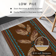 Tribal 3x10 Runner Rug, Feather Native American Brown Runners for Hallways, Kitchen, Bedroom, Entryway, Tribal Home Decor Floor Carpet, Non Slip Washable Low Pile, 3 x 10 ft