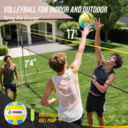 3-in-1 Volleyball Badminton Pickleball Net Set Adjustable Height Indoor & Outdoor Games, 17FT Portable Net, Height Adjustable 5.1-7.4FT, Combo Set with Balls Rackets Shuttlecocks Carry Bag