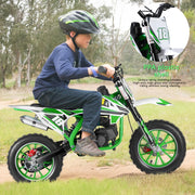 50CC 2 Stroke Kids Dirt Bike,Gas Powered Mini Motorcycle for Kids,330Lbs Load Capacity Pit Bike with EPA Certificate,Minibike with Front Rear Disc Brakes,Motocross with 35 MPH (2026 Jungle Green)
