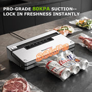 Vacuum Sealer Machine,80 kPa Powerful Suction,Silver Multi-Functional Food Vacuum Sealer With Removable Drip Tray,Built-in Cutter & Bag Storage,1 Roll & 5 Vacuum Bags