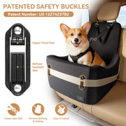 Dog Car Seat with Patented Safety System, 5" Elevated Cushion Fully Detachable Washable Cover, Memory Foam Dog Booster Car Seat for Small/Medium Dogs Up to 35 Lbs with Safety Belt
