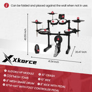 Electronic Drum Set Electric Drum Kit with 4 Quiet Mesh Pads and 6" Kick Drum, 360 Sounds, Headphones, Sticks, Dual Bluetooth function, Suit for Beginner