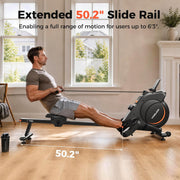 16-Level Dual-Rail Magnetic Rowing Machine, App-Ready Monitor, Standard Seat, Charcoal, 350 lb Capacity