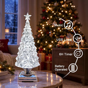 12.5' 'Crystal Christmas Tree Snow Globe with Music, Lighted Spinning Glitter Water Lantern with 6H Timer, USB & Battery Operated Xmas Table Decor