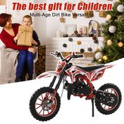 50cc Dirt Bike for Kids, 2-Stroke Mini Bike Gas Powered Off Road Motorbike Motorcycle Motorcross with Speeds up to 25 MPH for Uphill and Off-Road for Youth Riders, Support 330LBS Red