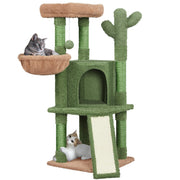 42in Green Cactus Cat Tree Tower with Scratching Posts and Condo Moppy Fabric Cover, Hammock for Indoor Small Kittens and Elder Cats, While the Slim 17in Base Blends into Corners and Decor