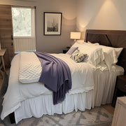 100% Linen Duvet Cover Set, 3 PCS Natural French Flax White Ruffle Duvet Cover King Size, Breathable Comfy Linen Bedding Comforter Cover with 2 Pillowcases (White, 104"X92")