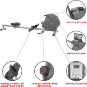 8-Level Foldable Magnetic Rowing Machine, App-Ready Monitor, Standard Seat, Black, 300 lb Capacity