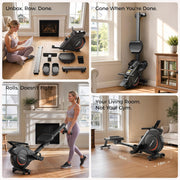 16-Level Dual-Rail Magnetic Rowing Machine, LCD Monitor, Standard Seat, Charcoal, 250 lb Capacity