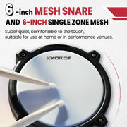 Electronic Drum Set Electric Drum Kit with 4 Quiet Mesh Pads and 6" Kick Drum, 360 Sounds, Headphones, Sticks, Dual Bluetooth function, Suit for Beginner