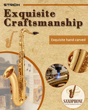 Bb Tenor Saxophone for Student Beginner, Brass Tenor Sax Kit with Hard Case Stand Neck Strap Mouthpiece and Reeds for Band School, STS-130G, Gold