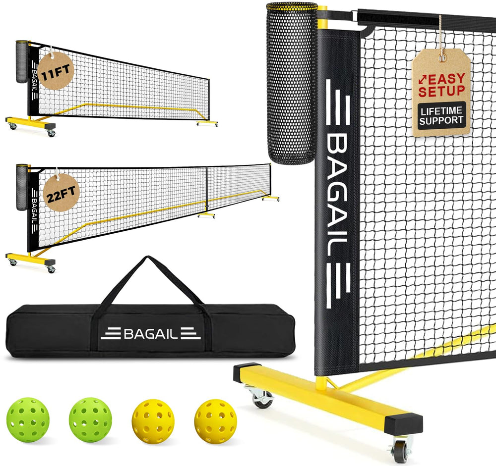 Portable Pickleball Net Set, 22 FT Regulation Size Pickle Ball Net with Ball Collector, 4 Balls and Carry Bag, Easy Setup for Outdoor Indoor Driveway