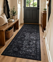 Washable Olive Green 8x10 Area Rugs for Living Room, Dark Vintage Rug for Bedroom Non Slip Distressed, Large Soft Boho Floral Carpet for Playroom Dining Room Home Office Decor