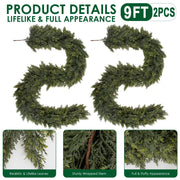 9 FT Christmas Garland, 2 Pcs Real Touch Cedar Garlands Dark Green Cedar Pine Garland, Xmas Artificial Greenery Garland For Fireplace Mantel Staircase Porch Table Winter Decor