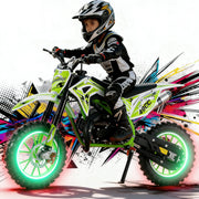 2026 Upgraded 50cc 2-Stroke Kids Dirt Bike Motocross, Pocket Gas Motorbike, Off Road Gas Power Mini Pocket Motorcycle with Front/Rear Disc Brakes, Scooter Bike Pocket, Dirtbike for Kids Green