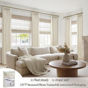 Extra Wide 70 Inch Blackout Curtains 90 Inches Long for Dining Room 2 Panels Set, Memory Trained Pinch Pleated Thermal Sound Dampening Double Layer Linen Blend Ivory Windows Drapes 70x90 Length