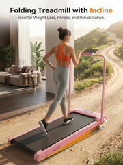 Walking Pad with Handle Bar, 3.0HP Foldable Walking Pad Treadmill with 12% Incline, 320 LBS Portable Treadmill with Shock Absorption for Home Office Small Spaces