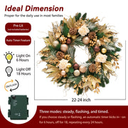 Christmas Wreaths for Front Door with Lights 24 Inch Gold Christmas Wreath Elegant wreath decorated with pinecones gold foliage and brown baubles perfect indoor & outdoor holiday decor for front door