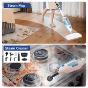 Steam Mop for Floor Cleaning, 10in1 Multi Purpose Handheld Steamer Cleaner Detachable for Vinyl, Laminate, Carpet, Tile Hard Floor Grout w/ 2 pad, 23ft Cord, 15oz Tank, Adjustable Steam & Height