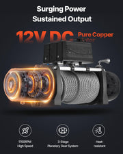 Electric Winch, 10000 lbs Load Capacity, 12V DC Truck Winch with Φ21/64 in x 65 ft Steel Rope, Wireless & Wired Remote Control, IP55 Waterproof for Towing SUV Trailer Boat Off-Road Vehicle