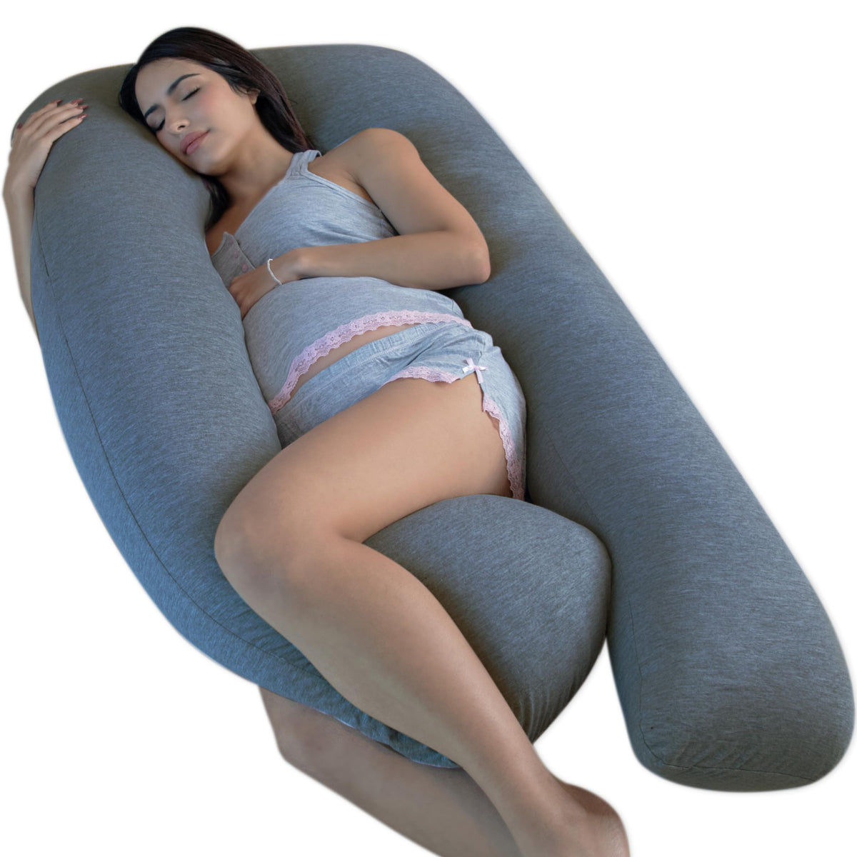 Pregnancy Pillows, U-Shape Full Body Pillow - Solid – Cooling Removable Cover Dark Grey – Pregnancy Pillows for Sleeping – Body Pillows for Adults, Maternity Pillow and Pregnancy Must Haves