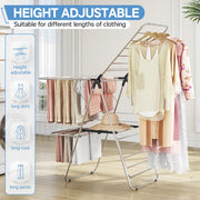 Clothes Drying Rack with 4 Wings, Stainless Steel Drying Rack Clothing with Height-Adjustable, Foldable Gullwings Laundry Drying Rack, Indoor Outdoor Use, No Assembly, Black