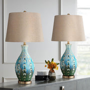 26 1/2" Tall Table Lamps Set of 2 Modern Ceramic Teal Mid Century