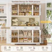71" Tall Kitchen Pantry Storage Cabinet, 55" W Kitchen Hutch, White Large Pantry Cabinet with Charging Station / Countertop / 3 Drawers, Farmhouse Hutch Cabinet with Storage for Dining Room
