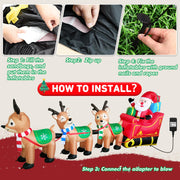 12 Ft Christmas Inflatables Outdoor Decorations Giant Blow Up Yard Decorations Inflatable Santa Claus on Sleigh and 3 Reindeer, with Built-in LED Lights for Indoor Outdoor Home Holiday Decor