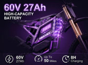 FLASH PRO Electric Dirt Bike for Adults, 5000W Peak Mid-Drive Motor Electric Motorcycle with Wheelie Assist, 55 MPH 50 Miles 60V 27Ah, 17/14" Tires All-Terrain Off-Road E-Bike
