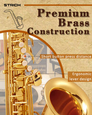 Bb Tenor Saxophone for Student Beginner, Brass Tenor Sax Kit with Hard Case Stand Neck Strap Mouthpiece and Reeds for Band School, STS-130G, Gold