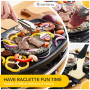 Electric Raclette Grill With Fondue Pot, 1100W Table Grill for 8 Peopl 3-In-1 Raclette, Fondue And Grill Design, 1100W Heating, 8 Serving Pans, Adjustable Temperature for Indoor Gatherings