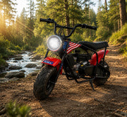 Mini Bike 99cc Gas Powered 4-Stroke Engine, 3.5HP Off-Road Trail Motorcycle Build-in Headlight, Mini Dirt Bike with Headlight, Pull Start for Outdoor Riding
