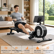 16-Level Magnetic Rowing Machine with Extended Slide Rail, App-Ready Monitor, Wide Seat, Charcoal, 350 lb Capacity