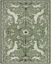 8x10 Washable Area Rug for Living Room, Woodland Deer Boho Animal Rug, Vintage Botanical Green Non-Slip Low Pile Large Carpet for Bedroom Dining Room Nursery Farmhouse Decor