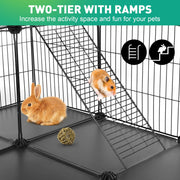 41 Panels Pet Playpen, 35.4" x 23.6" x 23.6" Small Animal Playpen Rabbit Cage for Guinea Pigs,Bunny,Hedgehogs, with 2 Doors, Puppy Play Pen Indoor Outdoor, Two-Story C&C Cage