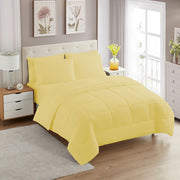 7 Piece Comforter Set Bag Solid Color All Season Soft Down Alternative Blanket & Luxurious Microfiber Bed Sheets, Yellow, Queen (Pack of 4)