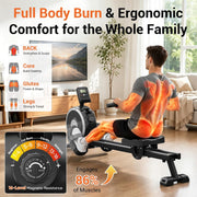 16-Level Magnetic Rowing Machine with Extended Slide Rail, App-Ready Monitor, Standard Seat, Charcoal, 330 lb Capacity