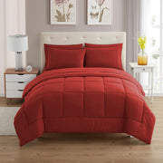 7 Piece Comforter Set Bag Solid Color All Season Soft Down Alternative Blanket & Luxurious Microfiber Bed Sheets, Red, Twin (Pack of 4, 28 Count Total)