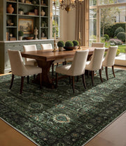 Washable Olive Green 8x10 Area Rugs for Living Room, Dark Vintage Rug for Bedroom Non Slip Distressed, Large Soft Boho Floral Carpet for Playroom Dining Room Home Office Decor