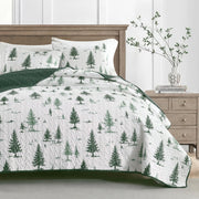 Green Quilt Set King Size 3 Pieces, Reversible Fine Printed Bedspreads with Forest Tree Pattern, Soft and Lightweight Bed Coverlet Bedding Sets for All Season