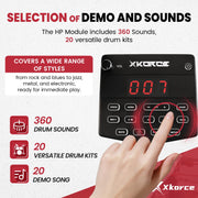 Electronic Drum Set Electric Drum Kit with 4 Quiet Mesh Pads and 6" Kick Drum, 360 Sounds, Headphones, Sticks, Dual Bluetooth function, Suit for Beginner