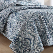 Cotton Bedspread Quilt Sets, 3 Pieces Reversible Comforter Coverlet Sets,Blue Floral Paisley Bedspread,King Size