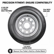Radial Trailer Tire Rim Assembly ST225/75R15 Silver 6 Lug Load D