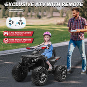 24V 4 Wheeler for Big Kids, 4x4Kids ATV w/800W Powerful Engines, 9AH Electric Four Wheeler w/Remote Control, Gift Bow, Kneepads, Bluetooth, USB, 2 Seater Ride On Toys Car for Kids, Black