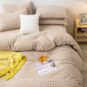 Tan Gingham Comforter Set King, Plaid Comforter Set 3 Pieces 1 Beige Grid Comfoter with 2 Pillow Cases for All Seasons, Soft Fluffy Modern Grid Pattern Printed Bedding-King Size
