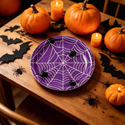 24 Pack Halloween Disposable Paper Plates, Spider and Cobweb Pattern Tableware Set, Halloween Party Supplies Favors