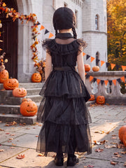 Girls Halloween Costume Fancy Dress with Wig Black for Kids Carnival Party 3-4 Years