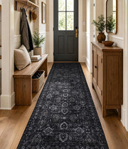 Washable Olive Green 8x10 Area Rugs for Living Room, Dark Vintage Rug for Bedroom Non Slip Distressed, Large Soft Boho Floral Carpet for Playroom Dining Room Home Office Decor