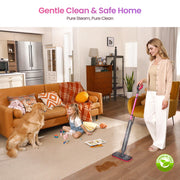 Steam Mop for Hard Floors, 15s Fast Heat-Up, Compact 3 Steam Modes, 15s Heat-Up, 248°F Steam, Up to 37 Min Steam Time, Hardwood Floors & Carpets, Self-Standing, Chemical-Free